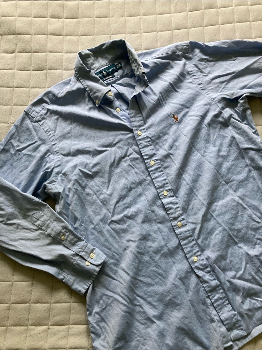 Ralph Lauren Men’s Light Blue Button-Down Oxford Shirt with Signature Logo